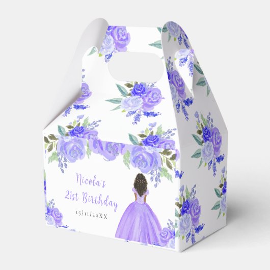 Dark Skin Princess Purple Floral Birthday Party Bedankdoosjes (Achterkant)
