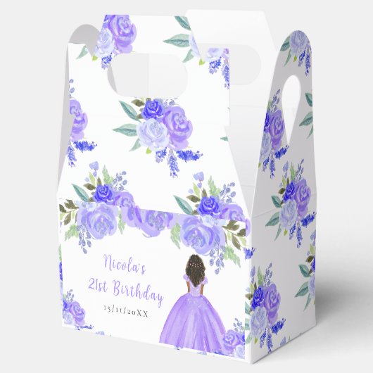 Dark Skin Princess Purple Floral Birthday Party Bedankdoosjes (Geopend)