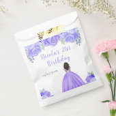 Dark Skin Princess Purple Floral Birthday Party Bedankzakje (Gezegeld)