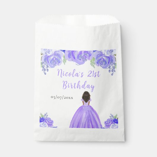 Dark Skin Princess Purple Floral Birthday Party Bedankzakje (Voorkant)