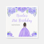 Dark Skin Princess Purple Floral Birthday Party Servet (Voorkant)
