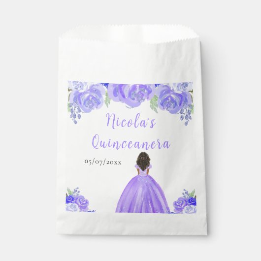 Dark Skin Princess Purple Floral Quinceanera Bedankzakje (Voorkant)