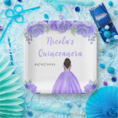 Dark Skin Princess Purple Floral Quinceanera Papieren Bordje (Feest)
