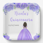 Dark Skin Princess Purple Floral Quinceanera Papieren Bordje (Voorkant)