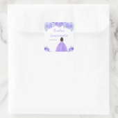 Dark Skin Princess Purple Floral Quinceanera Vierkante Sticker (Tas)