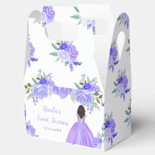 Dark Skin Princess Purple Floral Sweet Sixteen Bedankdoosjes (Geopend)