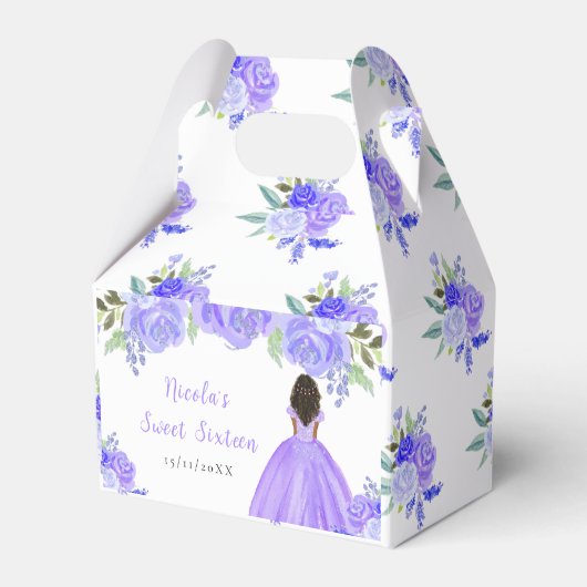 Dark Skin Princess Purple Floral Sweet Sixteen Bedankdoosjes (Voorkant Zijde)