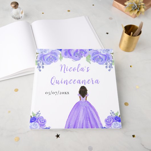 Dark Skin Princess Purple Quinceanera Guest Book Gastenboek