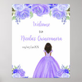 Dark Skin Princess Purple Quinceanera Welcome Poster (Voorkant)