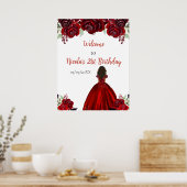 Dark Skin Princess Red Birthday Welcome Poster (Keuken)