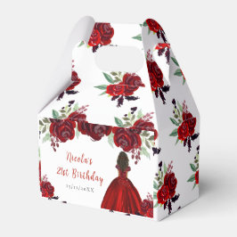 Dark Skin Princess Red Floral Birthday Bedankdoosjes