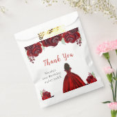 Dark Skin Princess Red Floral Birthday Bedankzakje (Gezegeld)