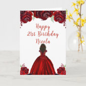 Dark Skin Princess Red Floral Birthday Kaart (Gele Bloem)