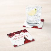 Dark Skin Princess Red Floral Birthday Kartonnen Onderzetters (Insitu)