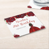 Dark Skin Princess Red Floral Birthday Kartonnen Onderzetters (Schuin)