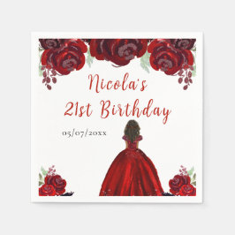 Dark Skin Princess Red Floral Birthday Servet