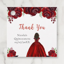 Dark Skin Princess Red Floral Quinceanera Bedankjes Labels