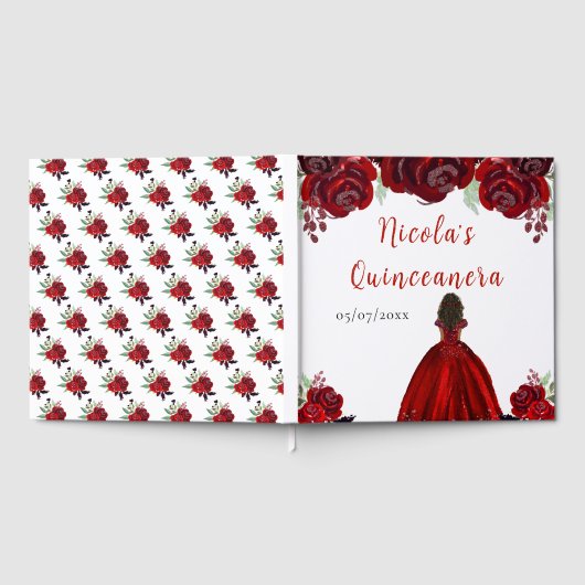 Dark Skin Princess Red Quinceanera Guest Book Gastenboek (Volledig)