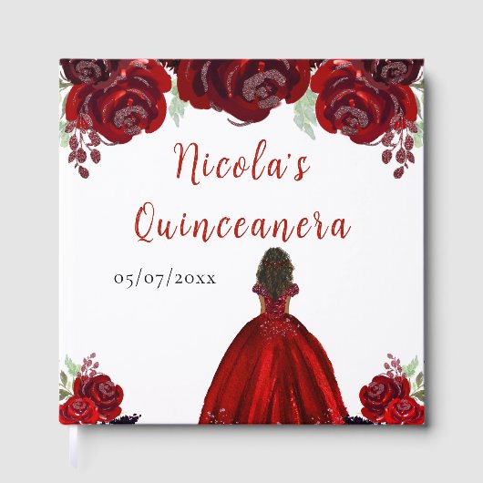 Dark Skin Princess Red Quinceanera Guest Book Gastenboek (Voorkant)