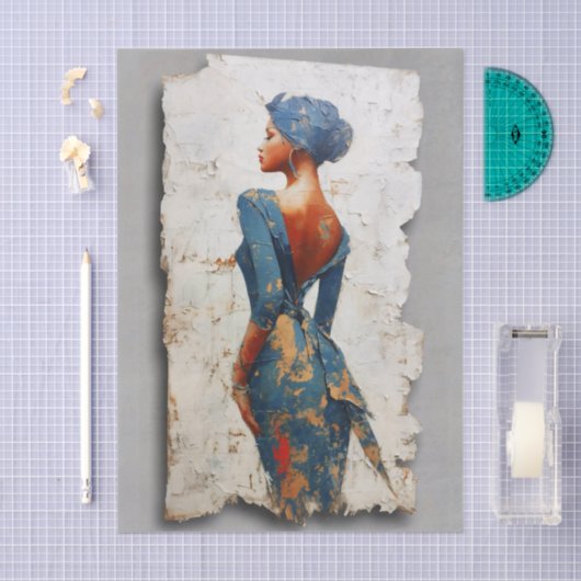 Dark Skin Woman in Blue EL6L Decoupage Tissuepapier (Craft)