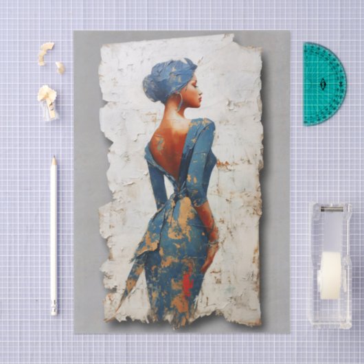 Dark Skin Woman in Blue EL6R Decoupage Tissuepapier (Craft)