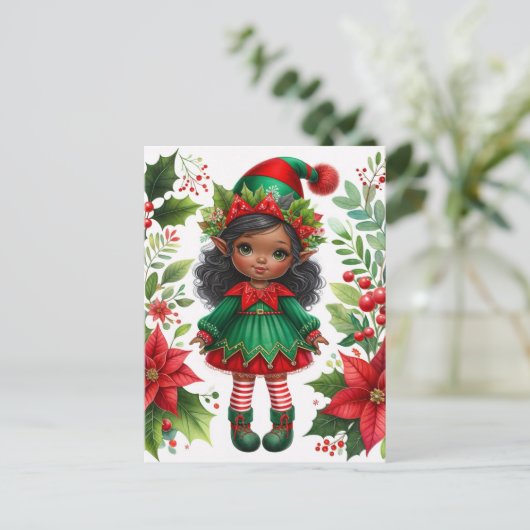 Dark-Skinned Christmas Elf Holiday Briefkaart (Staand voorkant)