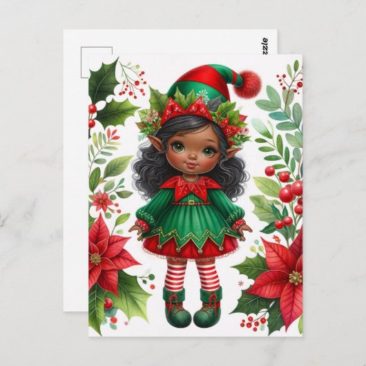 Dark-Skinned Christmas Elf Holiday Briefkaart (Voorkant / Achterkant)