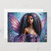 Dark-Skinned Fairy In Purple Floral Briefkaart (Voorkant / Achterkant)