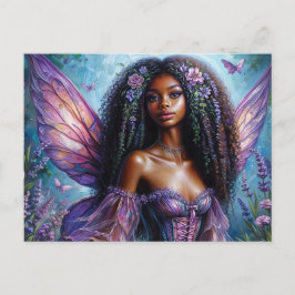 Dark-Skinned Fairy In Purple Floral Briefkaart