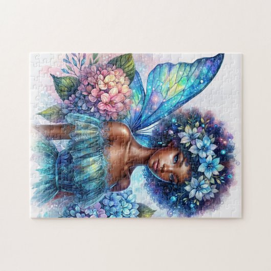 Dark-Skinned Fairy With Afro and Hydrangeas Puzzle Legpuzzel (Horizontaal)