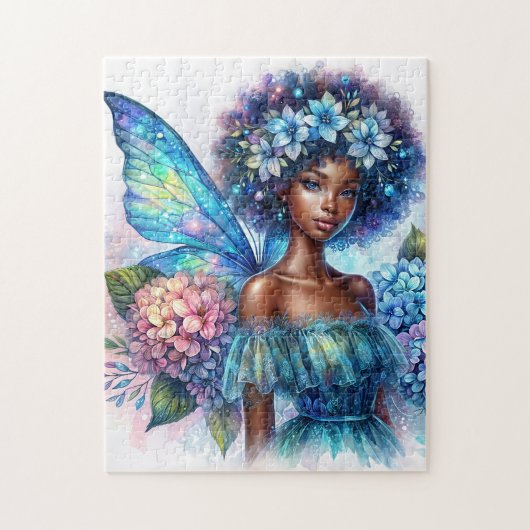Dark-Skinned Fairy With Afro and Hydrangeas Puzzle Legpuzzel (Verticaal)