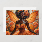 Dark-Skinned Fairy With Afro - Orange Floral Briefkaart (Voorkant / Achterkant)