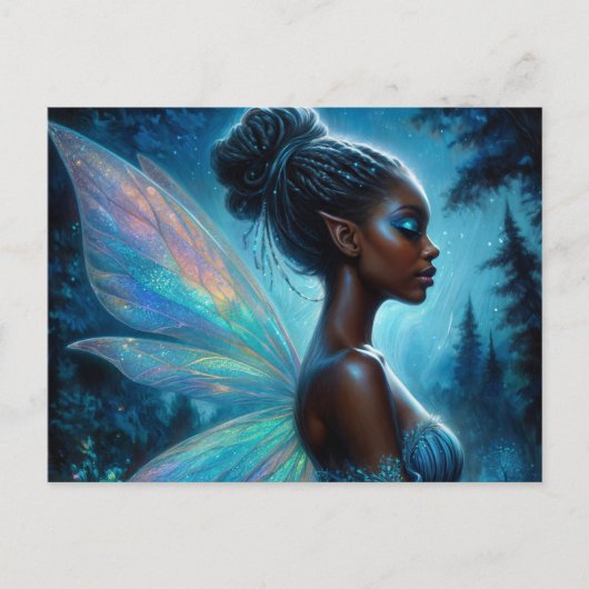 Dark-Skinned Fairy With Pointy Ears At Night Briefkaart (Voorkant)