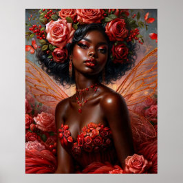 Dark-Skinned Fairy With Red Roses Poster