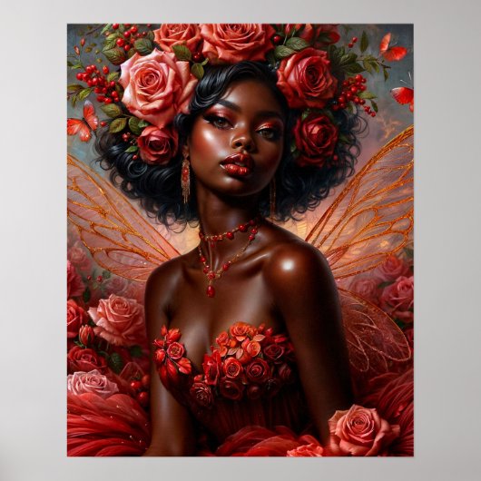 Dark-Skinned Fairy With Red Roses Poster (Voorkant)