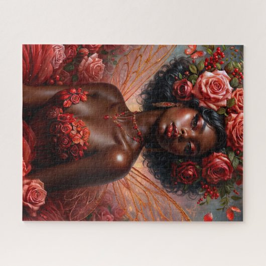 Dark-Skinned Rose Fairy In Red Legpuzzel (Horizontaal)