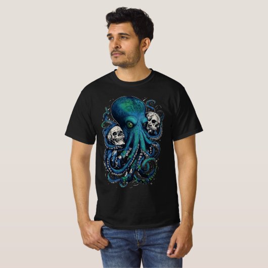Dark Skull Art - Gothic Octopus Horror T-shirt (Voorkant volledig)