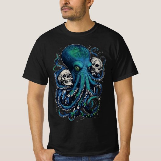 Dark Skull Art - Gothic Octopus Horror T-shirt (Voorkant)