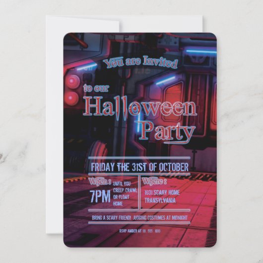 Dark Space Station Door Halloween Party Uitnodigin Kaart (Voorkant)
