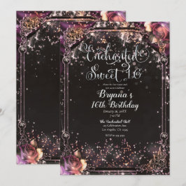 Dark Sparkle Glitter Glam Lights Sweet 16 party Kaart