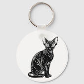 Dark Sphynx Cat Art – Mysterious Minimal Design Sleutelhanger (Voorkant)