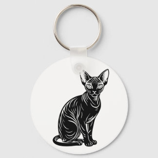 Dark Sphynx Cat Art – Mysterious Minimal Design Sleutelhanger