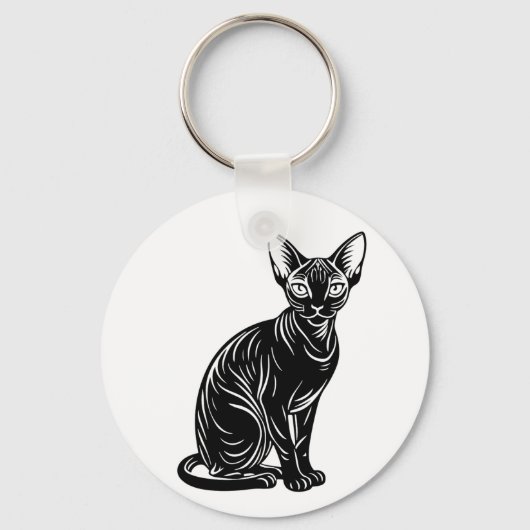 Dark Sphynx Cat Art – Mysterious Minimal Design Sleutelhanger (Voorkant)