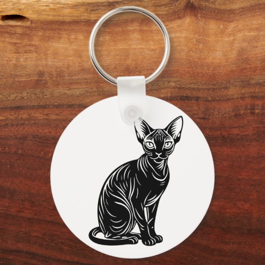 Dark Sphynx Cat Art – Mysterious Minimal Design Sleutelhanger (Voorkant)