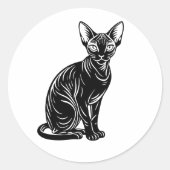 Dark Sphynx Cat – Mysterious Minimal Art Ronde Sticker (Voorkant)