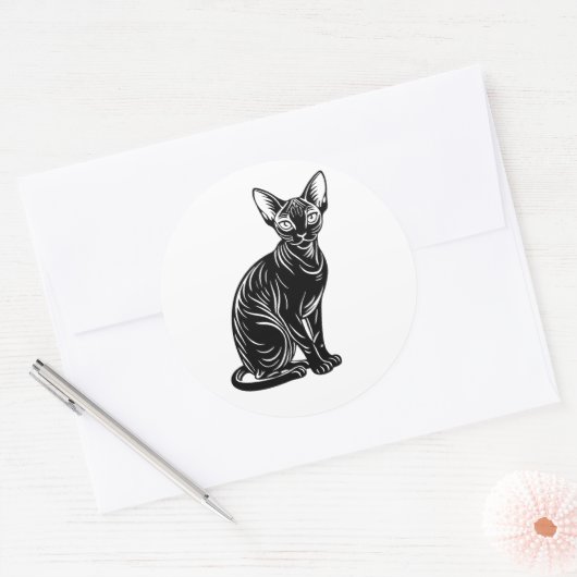 Dark Sphynx Cat – Mysterious Minimal Art Ronde Sticker (Envelop)