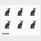Dark Sphynx Cat – Mysterious Minimal Art Ronde Sticker (Vel)