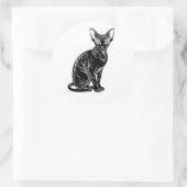 Dark Sphynx Cat – Mysterious Minimal Art Ronde Sticker (Tas)