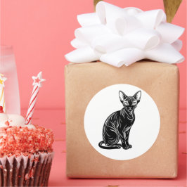 Dark Sphynx Cat – Mysterious Minimal Art Ronde Sticker