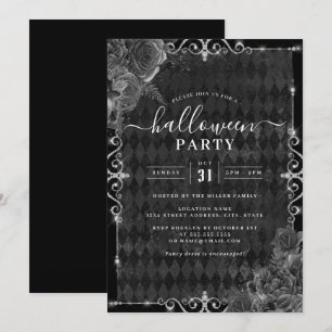 Dark Spooky Floral Roos Jewel Halloween Party Kaart